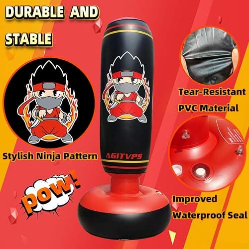 Inflatable Punching Bag Set, 66" Punching Bag for Boys & Girls Aged 8-12 with Kids Boxing Gloves, Super Air Pump | Suitable for Children's Daily Exercise, Happy Family Time thumbnail 2
