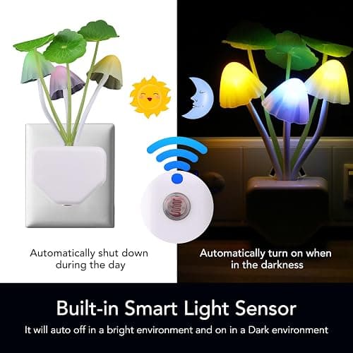 Sensor Led Night Light, Color Changing Plug-in LED Mushroom Dream Bed Lamp | mushroom decor, room decor, dusk to dawn, nursery/kids bedroom, mushroom gifts for women, fairy/witchy/cottagecore thumbnail 5