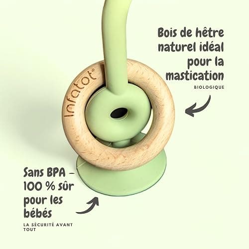 Infatot® Teething Suction Toy – Wood & Silicone Baby Toys 0-6 Months, Sensory Toy for Early Development, Suction Teether for High Chair, Baby Gift for Boys and Girls - Plum thumbnail 6