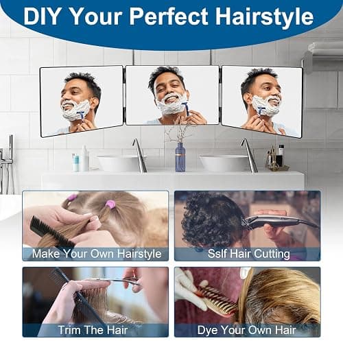 LMZNXCZ 3 Way Mirror for Self Hair Cutting,360 Haircuts Men for Barber Use Tools,to See Back of Head,Tri Fold Mirror with Portable Height Adjustable Telescoping Hooks thumbnail 3