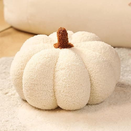 Halloween Pumpkin Pillow Decor, Pumpkin Plush Pillow Fleece Stuffed Pumpkins Decoration Halloween Pumpkins Throw Pillow for Couch, Soft Halloween Pumpkin Decor Gifts (8 Inch,White) - Image 1