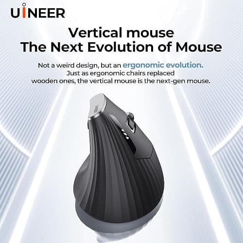 Uineer Wireless Ergonomic Mouse, Bluetooth Mice (BT4.0/5.0 and 2.4G) Rechargeable Vertical Mouse, Multi Device Connection, 6 Button Quiet Clicks, 4 DPI Optical Computer Mouse for Laptop, PC, Black thumbnail 5