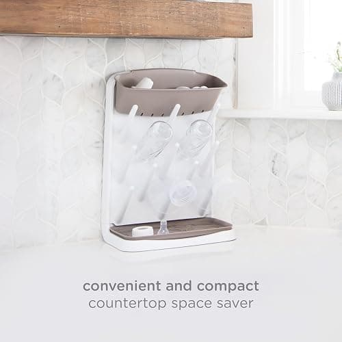 Ubbi Vertical Baby Bottle Drying Rack, Countertop Drying Rack Baby Accessory, Taupe thumbnail 7