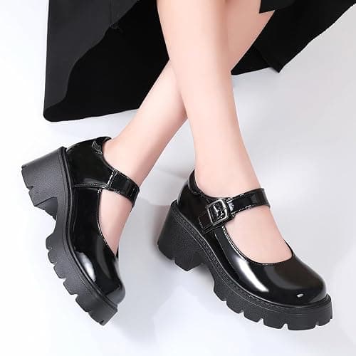 QHH Mary Jane Shoes Women Platform Mary Janes for Women Round Toe Chunky Heels Women's Pumps Fashion Classic Comfortable Dressy Business Casual Shoes Dress Shoes thumbnail 5