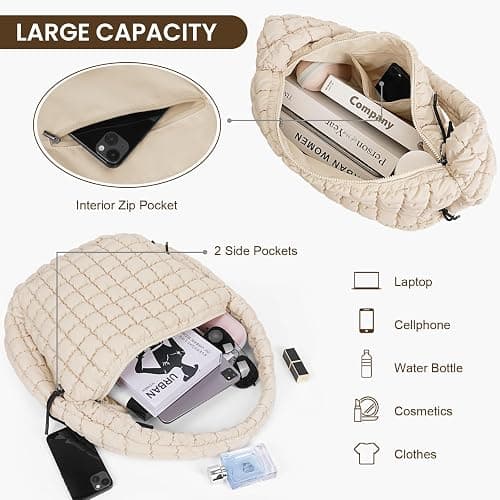 Juoxeepy Quilted Tote Bag Large Carryall Puffer Shoulder Bag Lightweight Padding Hobo Bag thumbnail 3