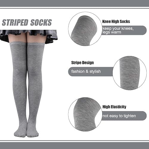 Barrlves 2/4 Sets Womens Striped Knee High Socks Long Knitted Arm Warmers Fingerless Gloves for Halloween Costume thumbnail 4