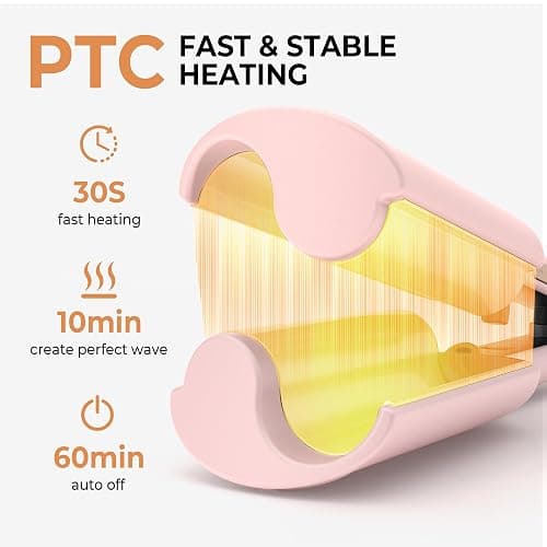 Curling Iron Hair Crimper Waver, Beach Waves Curling Wand, Waver Hair Tool, Double Voltage, Easy to Use, Pink, 1.25 Inch with UK/EU Plug thumbnail 8