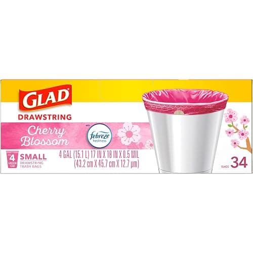 Glad Small Trash Bags 4 Gallon, Febreze Cherry Blossom Garbage Bags, Odor Resistant with Drawstring, 34 Count thumbnail 13