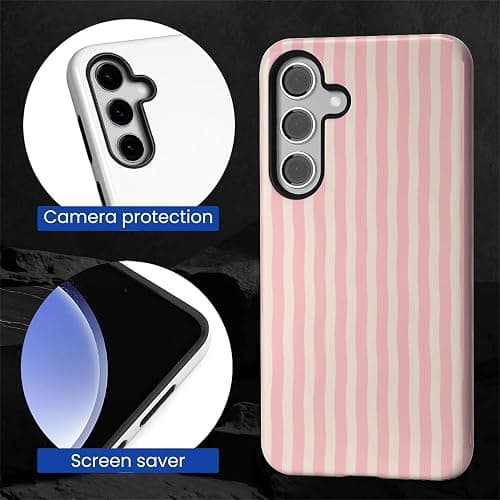 ilikediy for Samsung Galaxy S24 Plus Case,HL2 Pink Stripes Hybrid 2 Layer Hard Shell Silicone Protective Pattern Design Case thumbnail 4