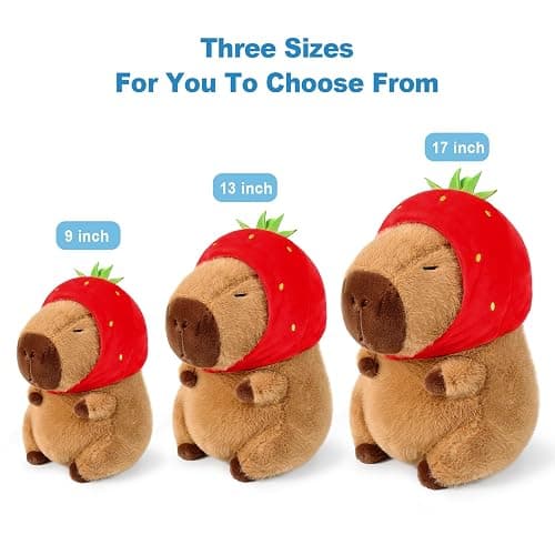Ditucu Cute Capybara Plush Wear Strawberry Hat Soft Capibara Stuffed Animal Plushies Toys Hugging Gifts for Kids Brown 9 inch thumbnail 4