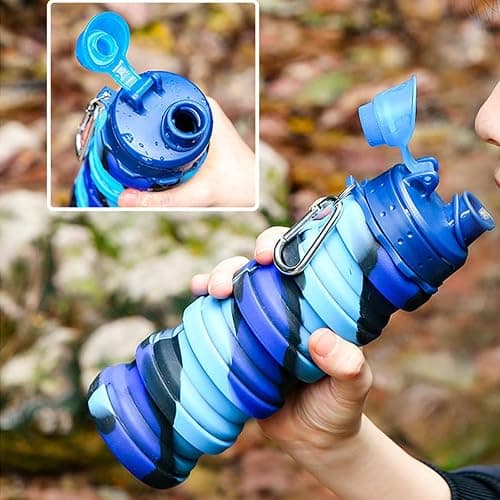 YCTMALL Collapsible Water Bottles Travel water bottle Sports Portable Sport Water Bottle Reusable Water Bottles comes with mountaineering Buckle 500ml silicone Water-proof camping water bottle thumbnail 5