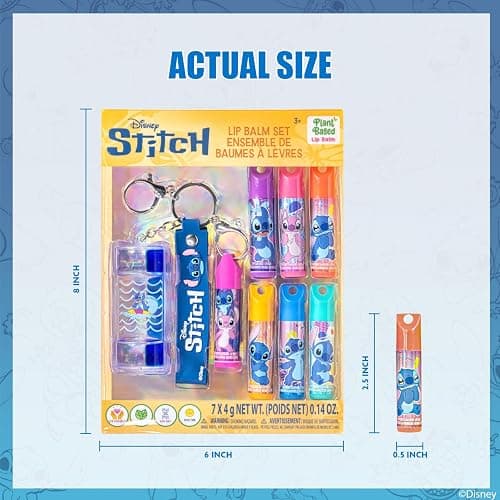 Stitch 7 Pack Lip Balm with Keychain, Plant Based Lip Balm for Girls, Kids Chapstick Age 3+ by Townley Girl thumbnail 4