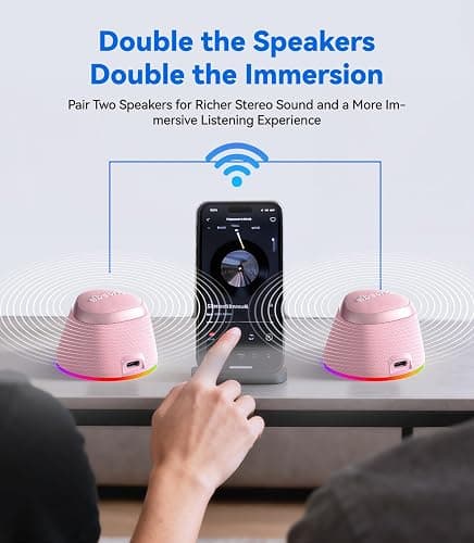 Portable Speaker Phone Stand Gifts: Easter Basket Stuffers for Teens Adults, 2 in 1 Magnetic Bluetooth Speakers, Loud Sound IPX5 Waterproof/9 Light Modes/TWS, Home/Office/Travel Essentials-Rose Pink thumbnail 7