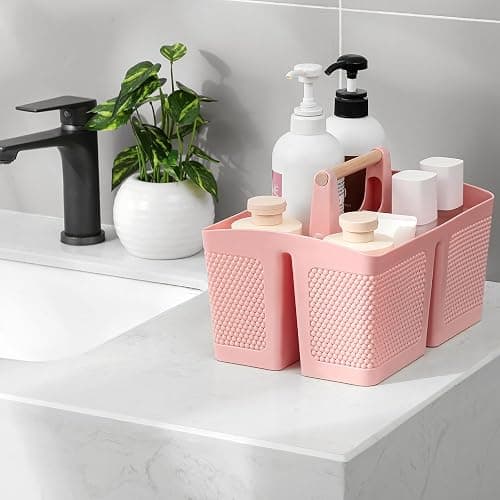 rejomiik Portable Shower Caddy Basket Plastic Cleaning Caddy Organizer Storage Tote with Handle for Bathroom, College, Dorm Room Essentials, Pink thumbnail 2