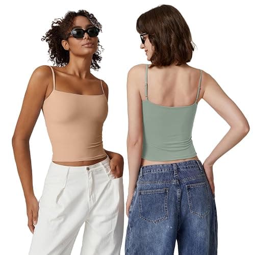 QINSEN Women's Double Lined Basic Tank Top Adjustable Spaghetti Straps Sleeveless Camisole Shirts thumbnail 5