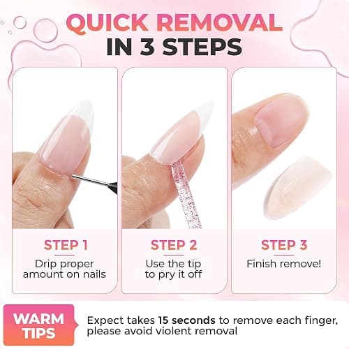 UNA GELLA 20ml*2PCS Nail Glue Remover for Press on, Multi-Functional Pinpoint Glue Remover Fast Removal Gentle Non-Acetone with Crystal Sticks for Nails Polish False Acrylic Nail Tips Home DIY thumbnail 7