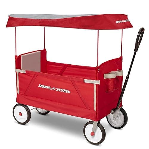 Radio Flyer 3 in 1 EZ Fold Stroller Wagon with Canopy and Adjustable Handle, Red - Image 1