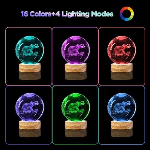 3D Elephant Crystal Ball Night Light With 16 Color Wooden Base, Upgraded 3.15 Inch Glass Ball Lamp With Remote for Birthday Holiday Xmas, Cool Toy Decor Gifts for Boys Girls Kids thumbnail 2