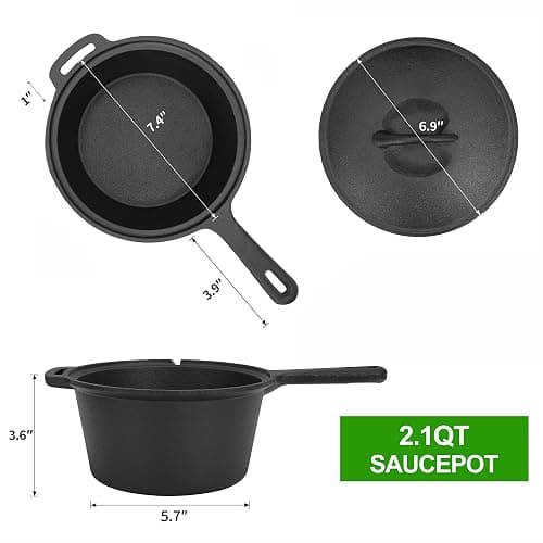 8 Piece Pre-Seasoned Dutch Oven Cooking Set Cast Iron Camping Kitchen Cookware Bakeware Skillets & Square Grill Pan w/Vintage Carrying Wood Box for Ourdoor Home BBQ Baking thumbnail 4