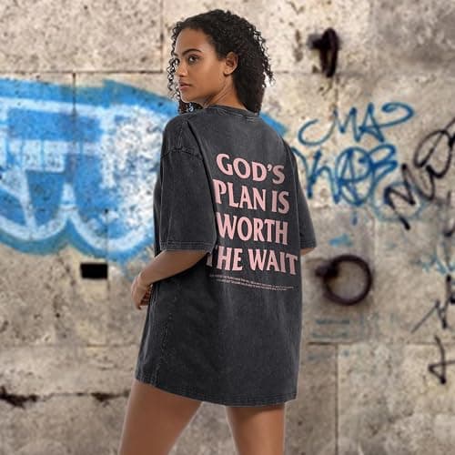Weetiotio Christian Oversized Shirts for Women God Graphic Tees Shirts Bible Verse Jesus Shirt Religious Acid Wash Tshirts thumbnail 3