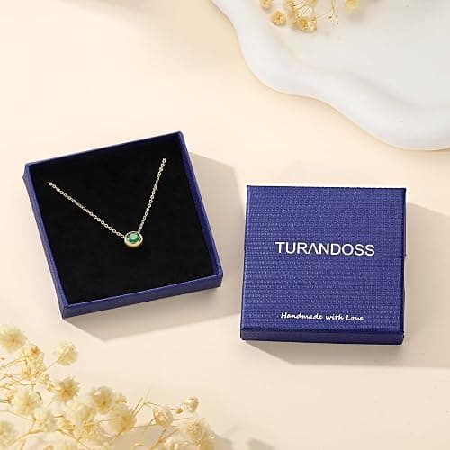 Turandoss Birthstone Necklace for Women, Dainty 14K Gold Plated Red Blue Green Diamond Emerald Birthstone Necklace 12 Month Birthstone Jewelry Birthday Gifts for Women Teen Girls thumbnail 7
