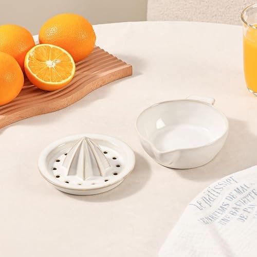 Ceramic Citrus Lemon Orange Juicer Manual Squeezer, Hand Juicer Reamer | Rotation Press with Strainer Lid, Spout, Handle, Dishwasher Safe, Easy to Clean thumbnail 2