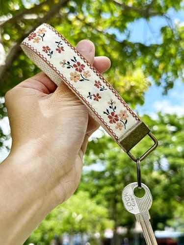 CELOKIY Embroidered Fabric Wristlet Keychain, Wrist Key Chain Women with Metal Hardware thumbnail 2