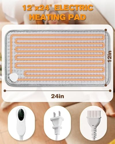 Christmas Gifts for Her Mom Dad Women Men, Electric Heating Pad for Period Cramps & Back Pain Relief, Portable Heat Pad for Neck and Shoulders, 10 Heat Settings, ETL Certified, 12"x24", Gray thumbnail 6