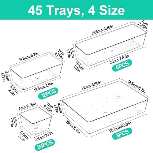 VEXTHYX Clear Plastic Drawer Organizers Set of 45 Vanity Organizers Stackable Storage Bins Dividers Bathroom Organizers Storage Vanity Organizer Bins for Makeup, Kitchen Utensils, Jewelries, Office thumbnail 3