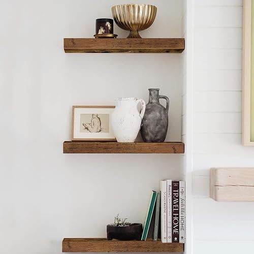 QEEIG Floating Shelves for Wall Bathroom Shelf Bedroom Kitchen Living Room Hanging Book Shelves Small Farmhouse Decor 16 inch Set of 3, Rustic Brown (015-BN3) thumbnail 8