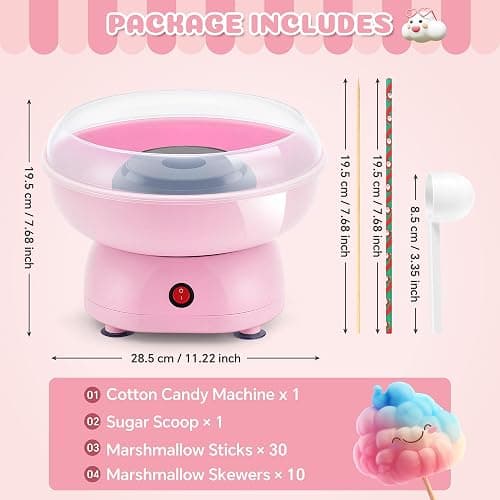 Cotton Candy Machine for Kids & Family, Mini Pink Vintage Cotton Candy Maker with 40 Sticks & Sugar Scoop, Ideal for Birthday Christmas Party Gifts thumbnail 3