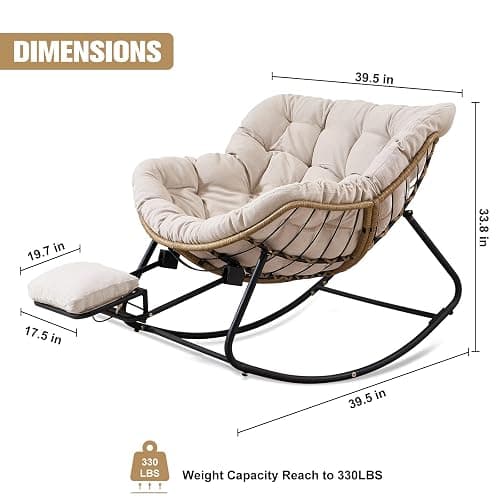 Oversized Rocking Chair with Foot Rest & Ottoman, Outdoor Reading Chair, Comfy Rocking Chair for Patio Porch Balcony, Cozy Indoor Reading Nook Chair, Chaise Lounge Chair Indoor, Big Comfy Chair, Beige thumbnail 2