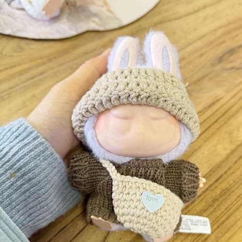 Clothes for Labubu(NO Doll) , Handcrafted Crochet Set for Labubu Clothes 15cm/17cm Doll, Premium Doll Outfit with Accessories, Stylish Doll Clothes for Labubu Accessories(Knitted) (Kakhi) - Kakhi thumbnail 3