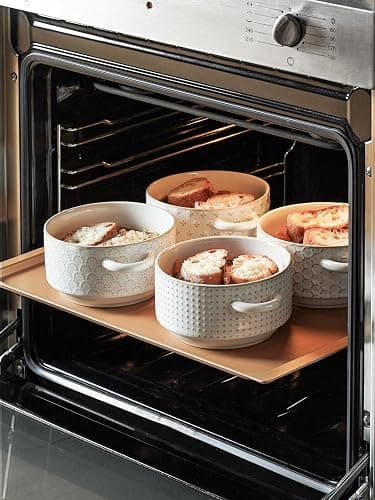 LE TAUCI Soup Bowls with Handles, 20 oz French Onion Soup Crocks, Stackable Soup Bowl Oven Safe for Chili, Beef Stew, Embossment Ceramic Bowl Set - 5.4 Inch, Set of 4, Arctic White thumbnail 5