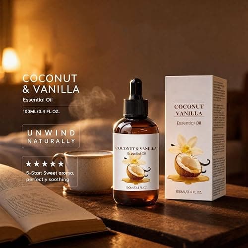 CLY AMS Coconut & Vanilla Essential Oil, Multi-Purpose Massage & Body Oil, Deep Moisturizing for Skin & Relaxing,Non-greasy Glow Moisturizer for Dry Skin 3.4oz/100ml thumbnail 2