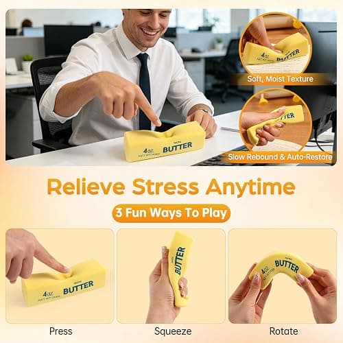 Butter Squishy Fidget Toys Slow Rising Stress Relief Toy - Realistic Butter Stick Squeeze, Soft PU Foam Fidget for Anxiety & Sensory Relief, Cute Desk Decor for Kids, School thumbnail 6