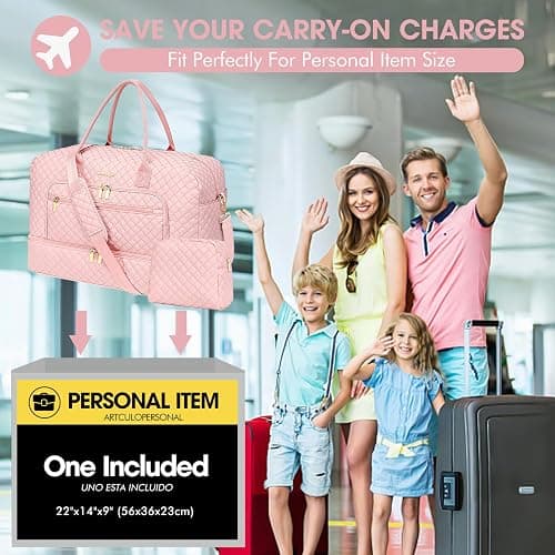 Large Women Travel Duffle Bag - Carry on Overnight Bag Weekend Travel Duffel Tote Bag Yoga Gym Bag with Wet Pocket Toiletry Weekender Overnight Bag for Travel Business Trips Sports Hospital Pink thumbnail 7