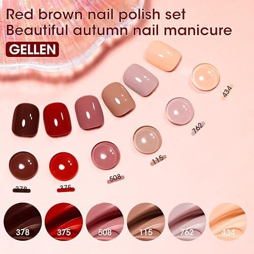 GELLEN Nail Polish Set, Nude Red Brown Quick Dry Traditional Regular Nail Polish Fall Winter 6 Colors Set for Fingernails Toe Nails Acrylic Natural Nails Home Salon, Non UV Gel, Hema Free, Non-toxic thumbnail 2