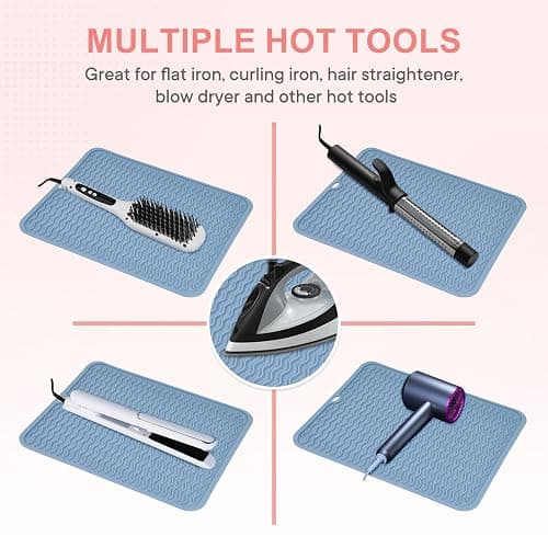Suafrnut Oversize Silicone Heat Resistant Mat, Portable Travel Mat Cover with Velcro for Curling Irons, Flat Irons, Hair Straightener and Hot Hair Styling Tools(14.2" x 11") thumbnail 5