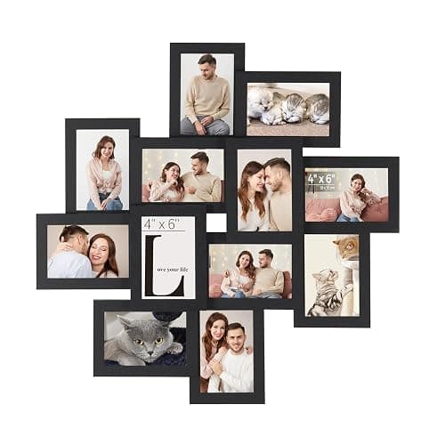 SONGMICS 4x6 Collage Picture Frames, 12-Pack Photo Collage Frame for Wall Decor, Glass Front, Assembly Required, Christmas Gift, Ink Black URPF22BK - Image 1