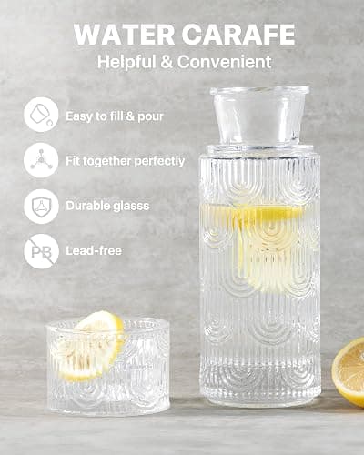 DmmyAlzx Bedside Water Carafe and Glass Set, Mouthwash Dispenser for Bathroom, 21.6 Oz Glass Water Bottles with 6 Oz Drinking Cup as Lid, Pitcher for Nightstand (Clear) thumbnail 3