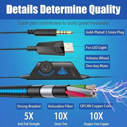 BENGOO G9000 Stereo Gaming Headset for PS4 PC Xbox One PS5 Controller, Noise Cancelling Over Ear Headphones with Mic, LED Light, 7.1 Surround Sound, Soft Memory Earmuffs for Nintendo Xbox Series X|S thumbnail 5