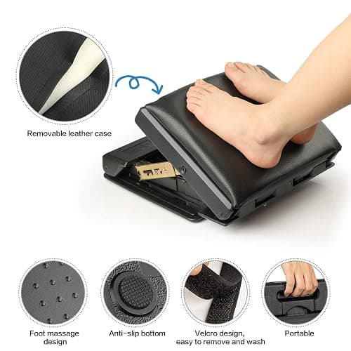Homesprit Adjustable Footrest with Removable Soft Foot Rest Pad Max-Load 140Lbs with 4-Level Height and Angle Adjustment Massage Footrest Under Desk for Car Travel, Kid's Writing, Office thumbnail 2