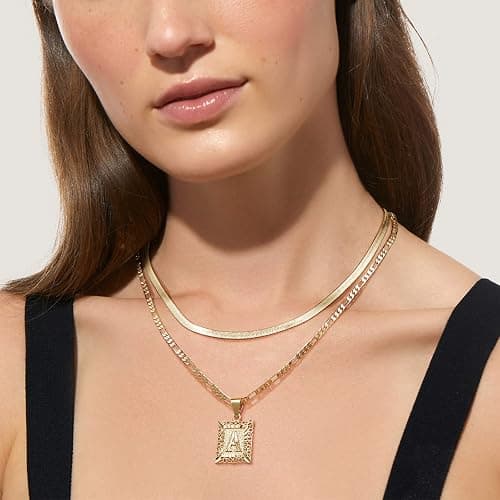 KissYan Gold Layered Necklace Set for Womens, 14K Gold Plated Initial Letter Pendant Necklaces Paperclip Snake Choker Alphabets from A-Z Figaro Chain Jewelry Gift thumbnail 3