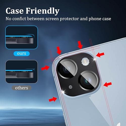 1 Pack Camera Lens Protector for iPhone 14 6.1 inch/iPhone 14 Plus 6.7 inch, Full Coverage 9H Tempered Glass Metal Frame, Case Friendly, Anti-scratch (Black) thumbnail 3