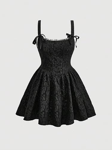 BEAUDRM Women's Cute Plus Size Jacquard Bow Front Sleeveless Wide Strap High Waist Slim Fit Cami Dress A Line Dresses - 3X-Large Plus - Black thumbnail 5