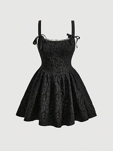 BEAUDRM Women's Cute Plus Size Jacquard Bow Front Sleeveless Wide Strap High Waist Slim Fit Cami Dress A Line Dresses - 3X-Large Plus - Black thumbnail 5