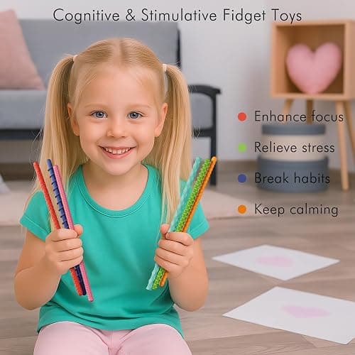 TIKWORK Sensory Fidget Toys for Kids Adults,6PCS Flexible Fidget Sticks for Stress Anxiety Autistic ADHD, Calm Down Travel Airplane Essentials Toys, Stuffers for Teens Kids thumbnail 4