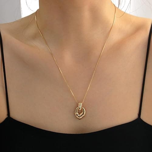 HESSAWELL Gold Pendant Necklace for Women Statement Gold Silver Necklace Trendy Jewelry for Women thumbnail 2