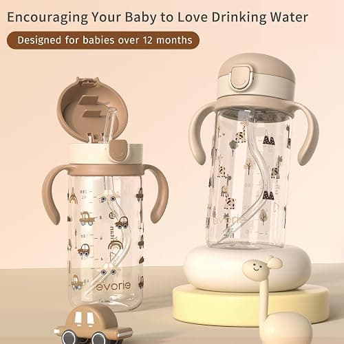 Evorie Tritan Spill Proof Straw Sippy Cups for Toddlers 1–3 Years, 10 Oz | BPA & BPS-Free, Toddler Water Bottle, Easy Grip Handles, Dishwasher Safe, Durable Tritan, Easy to Clean, Giraffe thumbnail 7